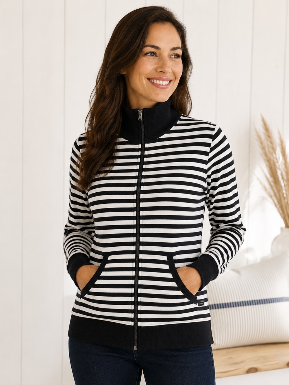 Liz Claiborne Striped Full Zip Sweatshirt Jacket Women’s Large Nautical